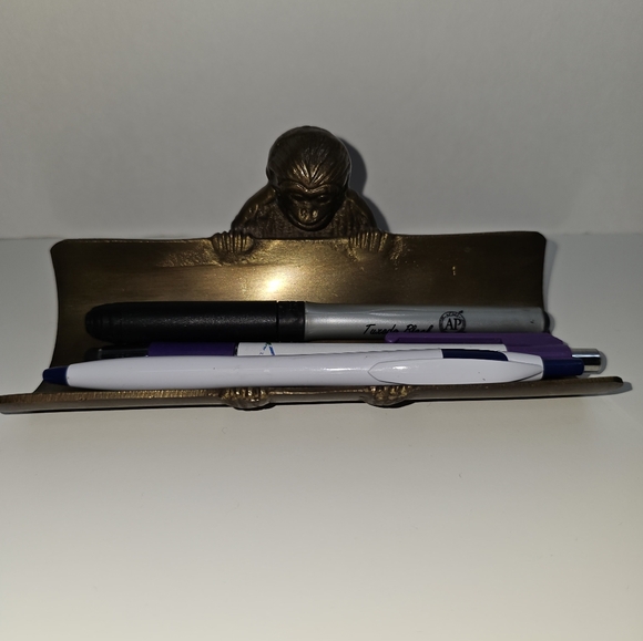 Vintage Dango Pen Tray, Bronze Monkey Pen Holder - Picture 3 of 11